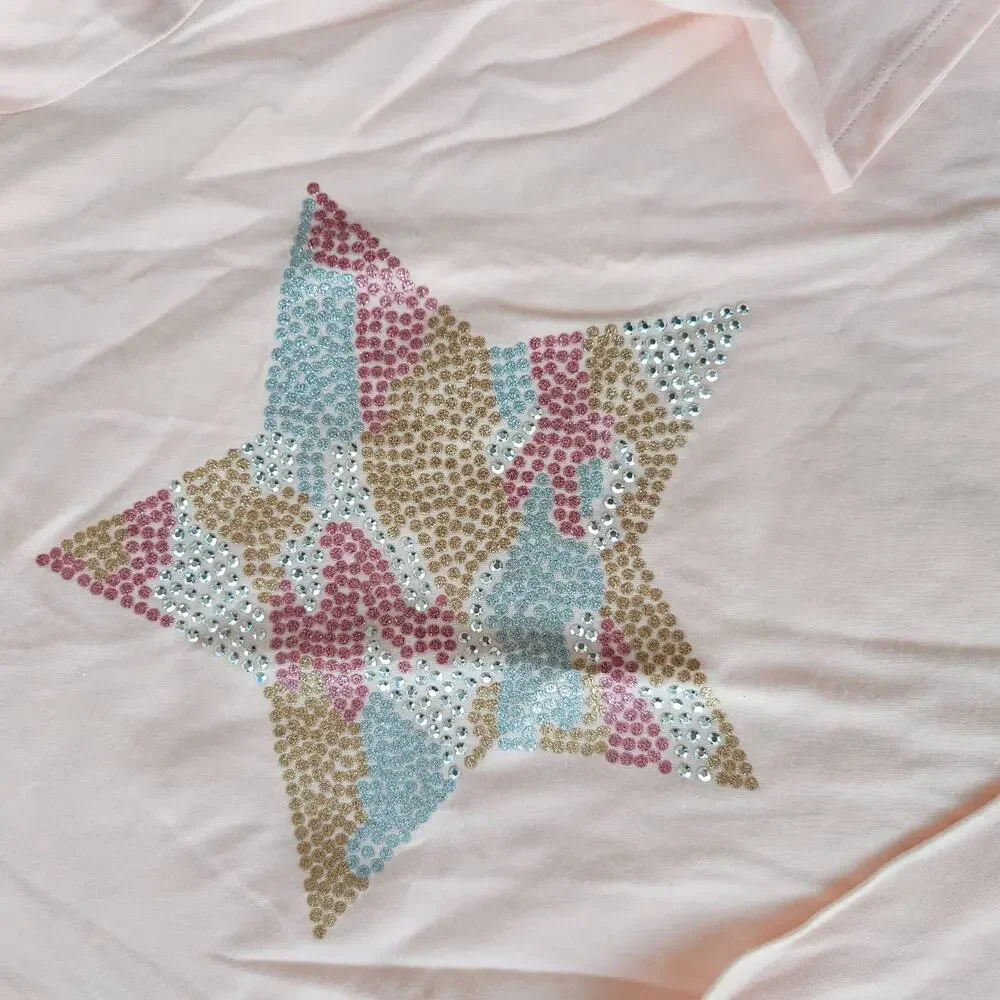 NWOT The Children's Place Embellished Long Sleeve Tee Pink Star Large